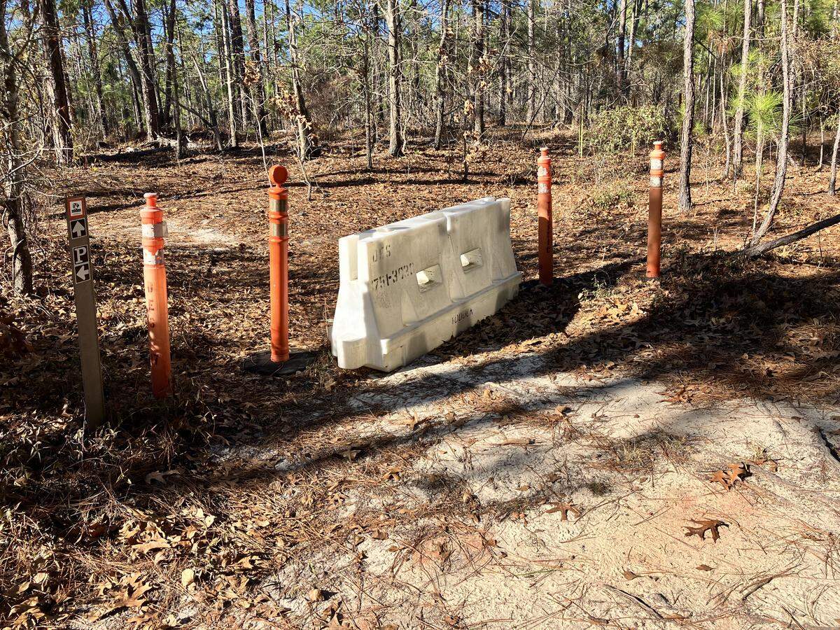 This stretch of the Palmetto Trail near Columbia has been blocked from “non-pedestrian’’ use, according to Fort Jackson, where this stretch of trail is located. (January 2026 photo)