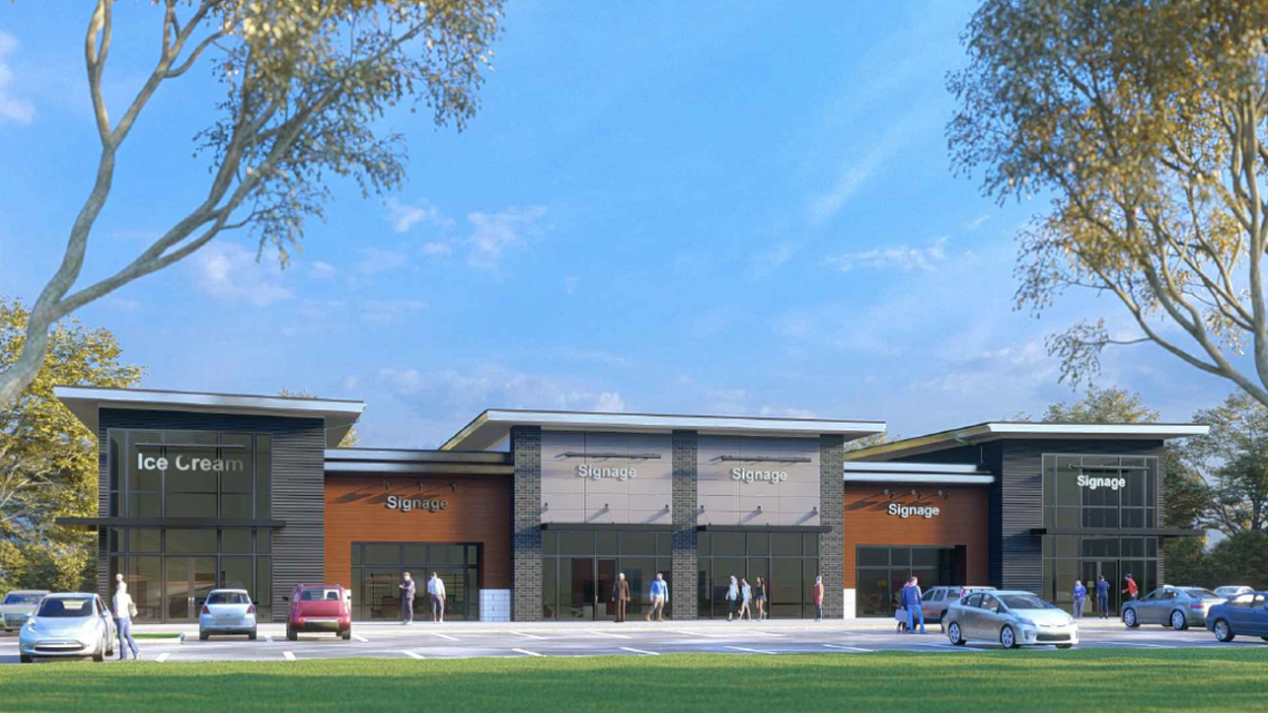 A rendering of the new Spears Creek Plaza shopping center that is coming to 565 Spears Creek Church Road in Elgin.