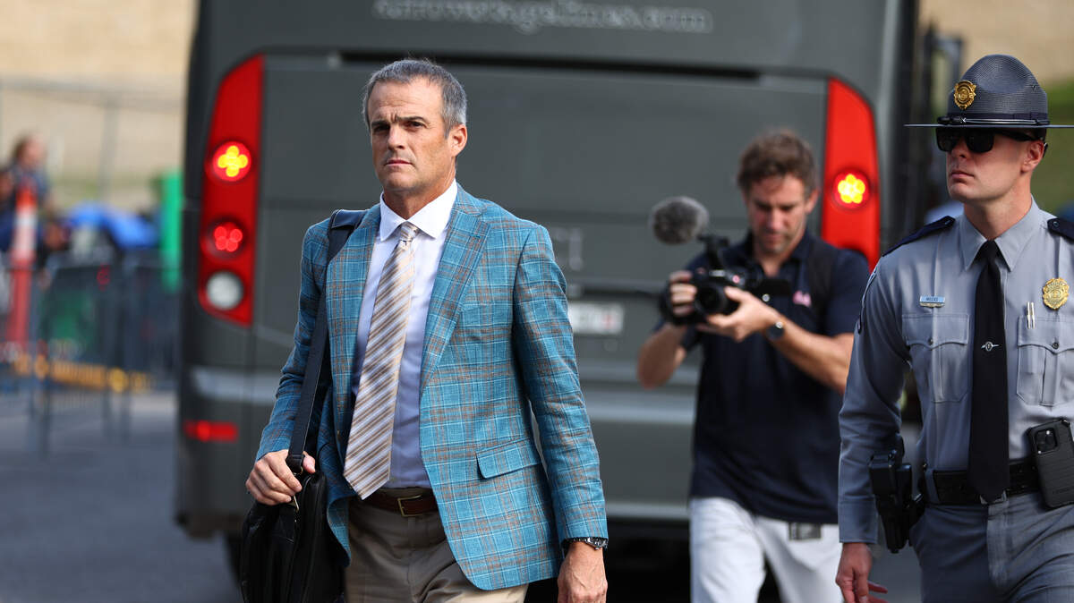 South Carolina head coach Shane Beamer arrives before the Gamecocks’ game against Missouri at Memorial Stadium in Columbia, MO on Saturday, September 20, 2025.