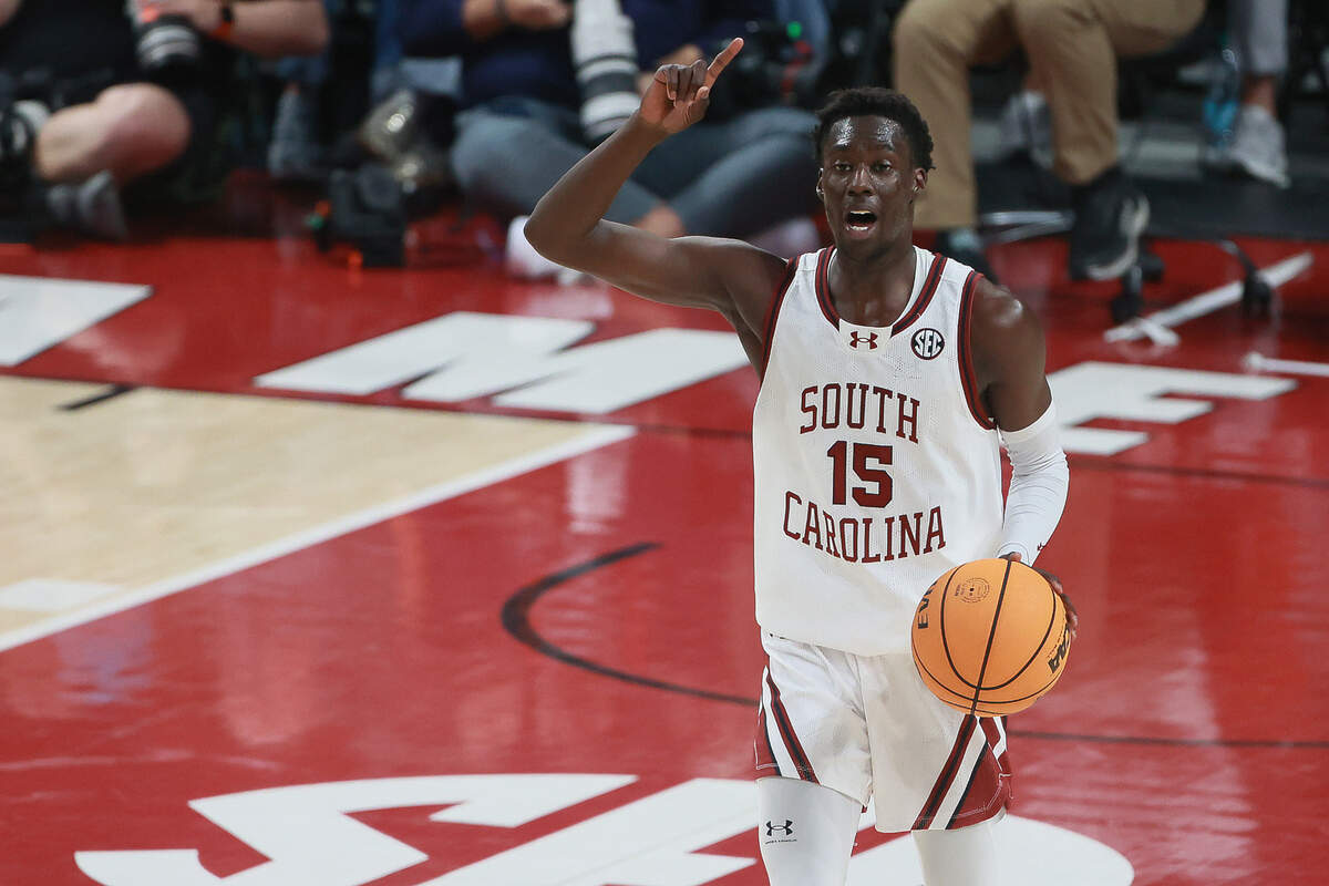 South Carolina Guard Morris Ugusuk (15) plays Auburn at Colonial Life Arena on Saturday, January 11, 2025.