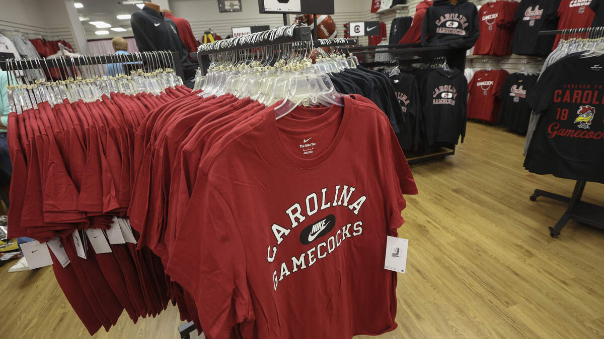 Gamecock Traditions in Lexington has Nike logo Gamecock apparel ready for customers when they open on Wednesday, July 1, 2026.