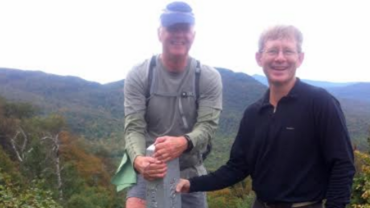 Hayne Hipp. left, and Jim Stritzinger at the start of the Long Trail in Vermont.
