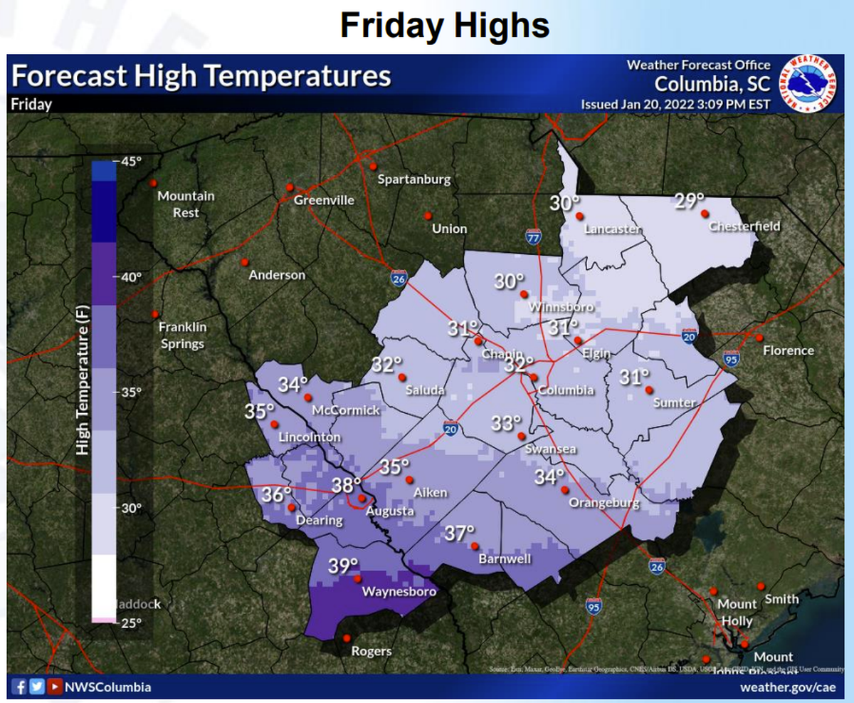 Temperatures aren’t likely to rise above freezing in the Midlands Friday, according to the National Weather Service.