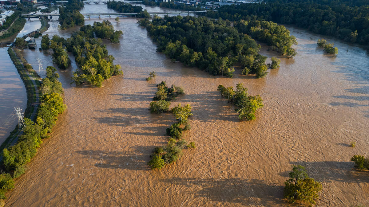 The start of the Congaree River is high as water from Hurricane Helene continues to flow through Columbia late Monday, September 30, 2024.
