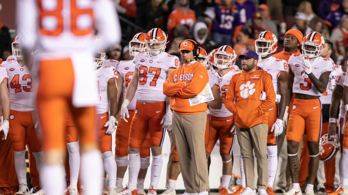 Dabo Swinney watches from the sideline during the Gamecocks’ game against Clemson at Williams-Brice Stadium on Saturday, November 27, 2021.