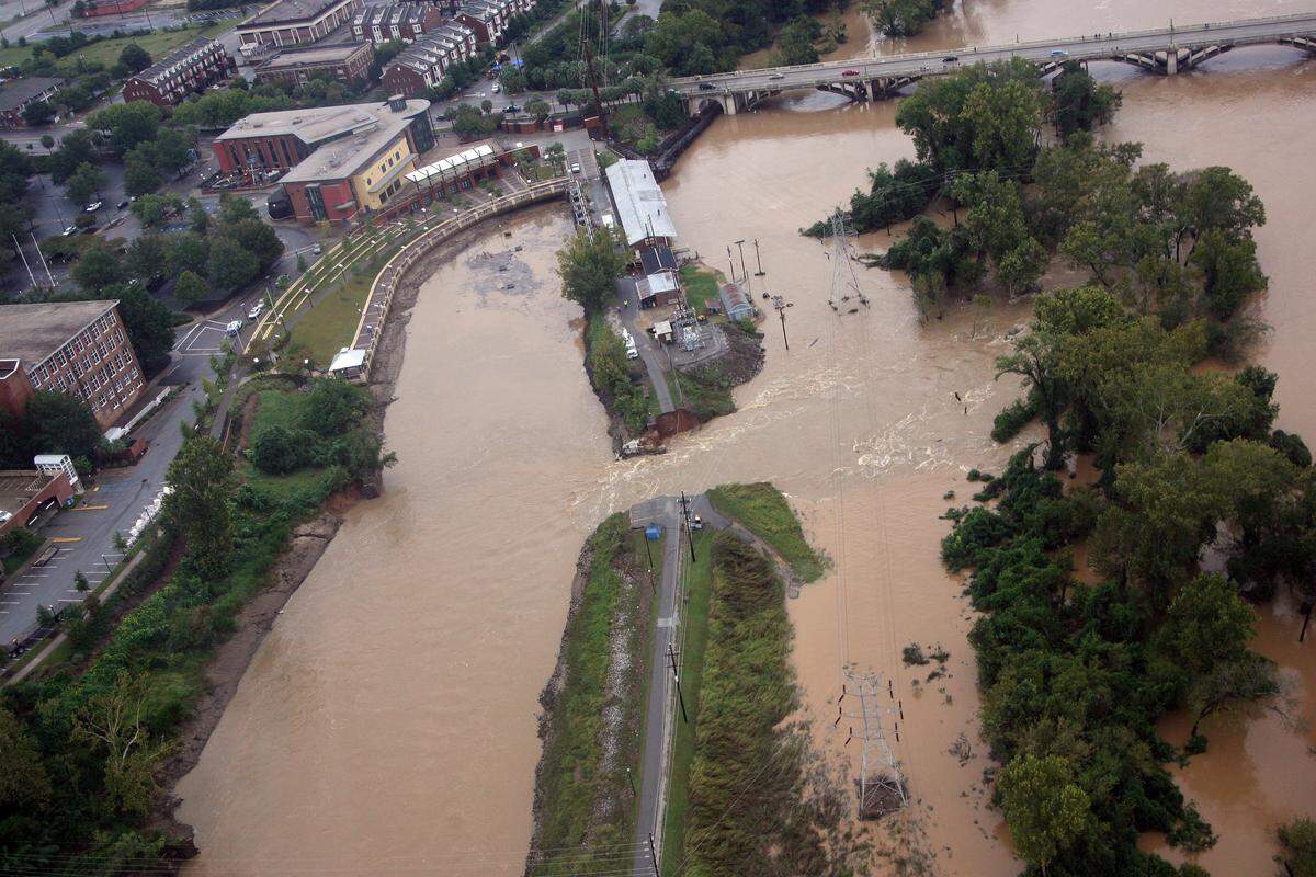 This view of the breach in the Columbia Canal was taken during an aerial tour provided by the SC Army National Guard on Oct. 5, 2015.