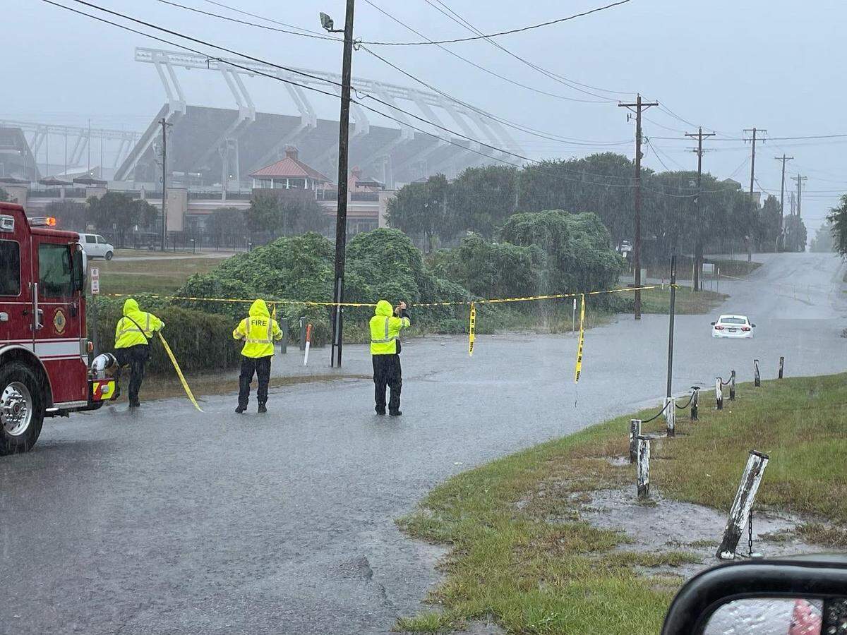 The Columbia-Richland Fire Department rescues a driver along flooded Key Road on Sept. 26, 2024.