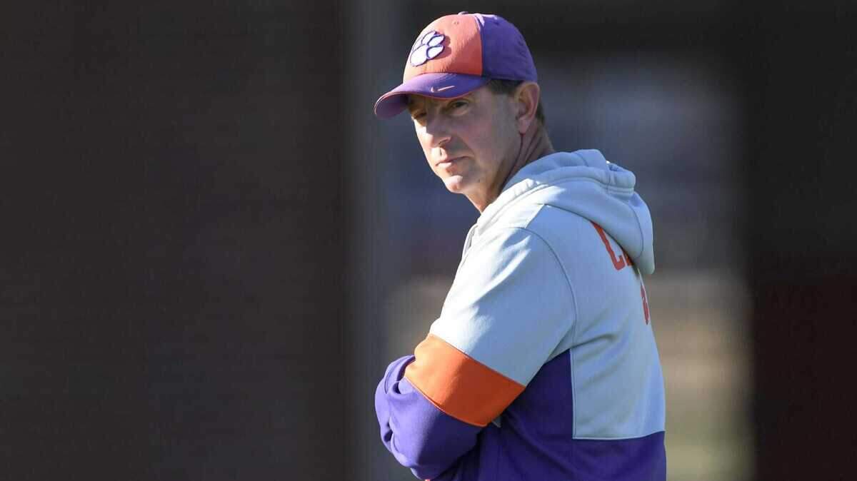 Clemson football coach Dabo Swinney during 2025 spring practice
