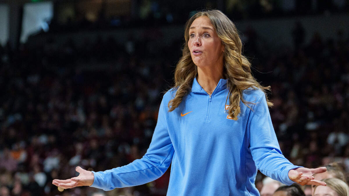 COLUMBIA, SOUTH CAROLINA - FEBRUARY 08: Head coach Kim Caldwell of the Tennessee Lady Volunteers looks on in the first half against the South Carolina Gamecocks during their game at Colonial Life Arena on February 08, 2026 in Columbia, South Carolina. (Photo by Jacob Kupferman/Getty Images)