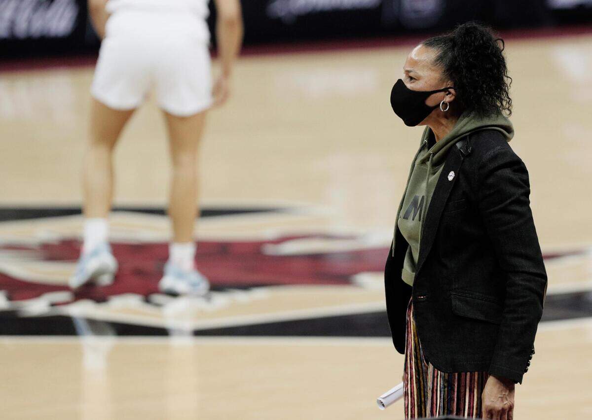 South Carolina Gamecocks head coach Dawn Staley during their game against University of Georgia at Colonial Life Arena on Thursday, January 21, 2021.