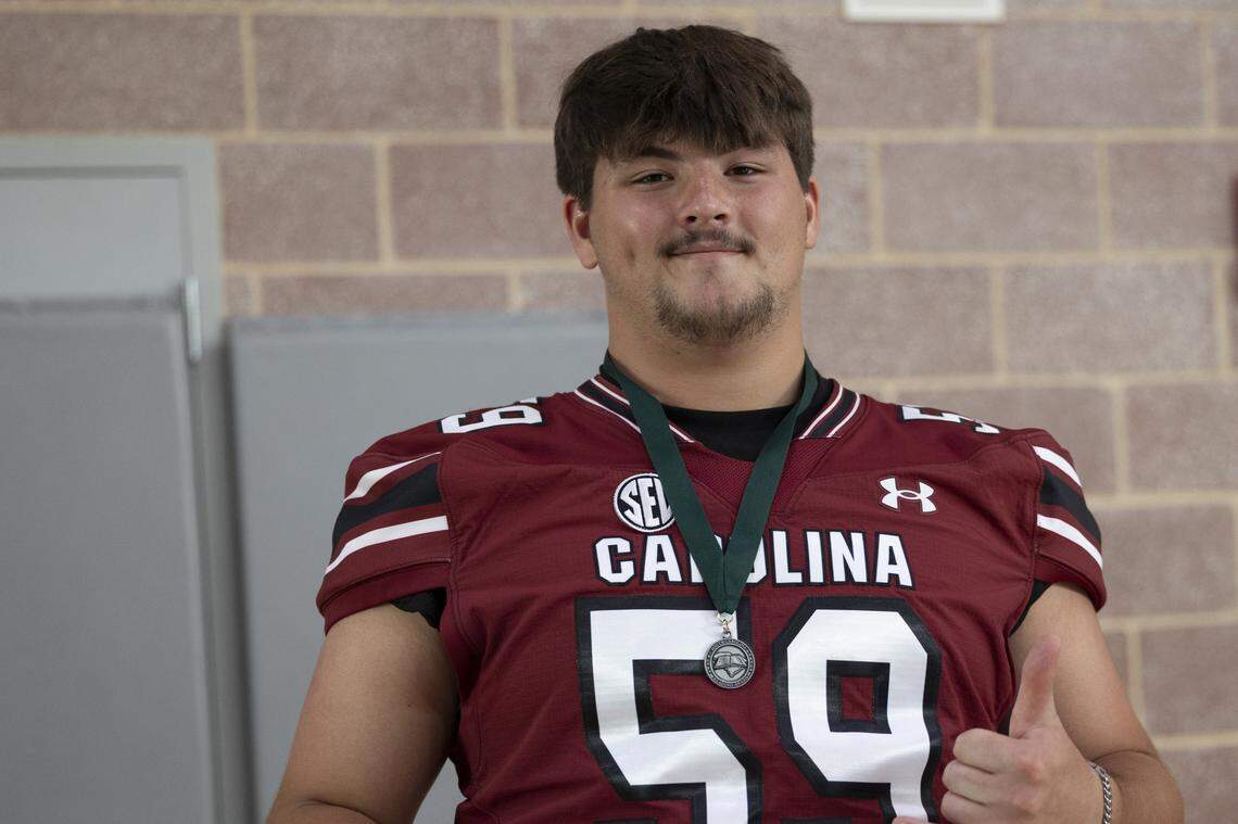 South Carolina football freshman Chase Kibble (59) appears at the annual Pigskin Poets event held Friday, July 12, 2024 at Drew Wellness Center in Columbia.