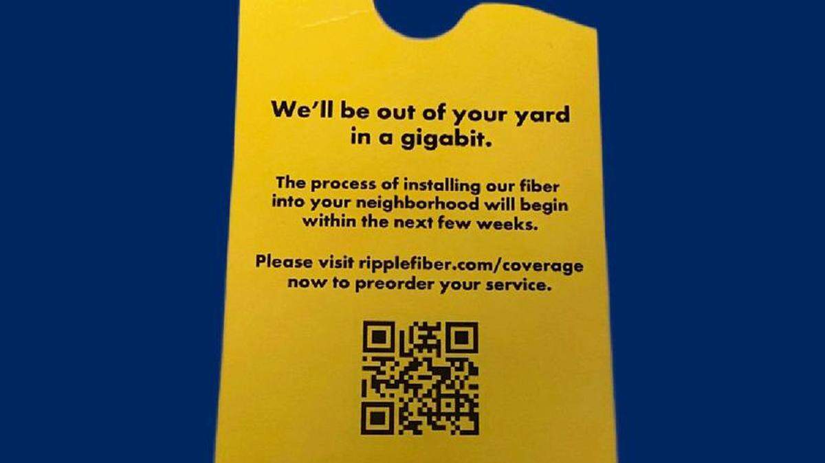 A door hanger distributed in the town of Lexington by Ripple Fiber