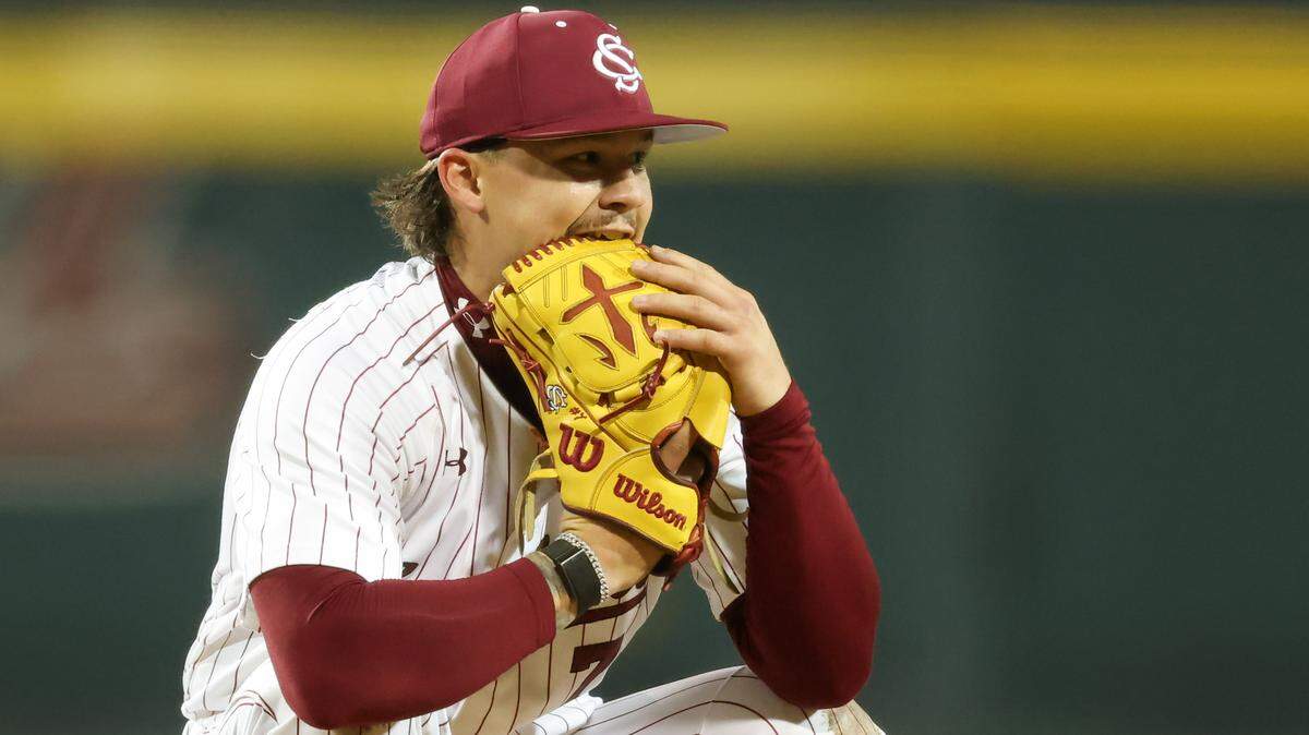 South Carolina pitcher Alex Valentin (7) 
