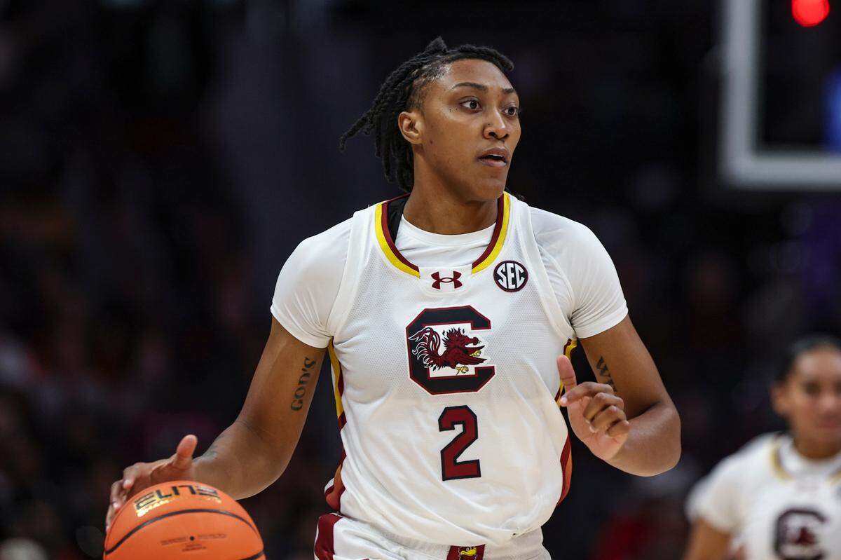 University of South Carolina forward Ashlyn Watkins (2) plays during the first half of action in the Ally Tipoff at the Spectrum Center in Charlotte on Sunday, Nov. 10, 2024.