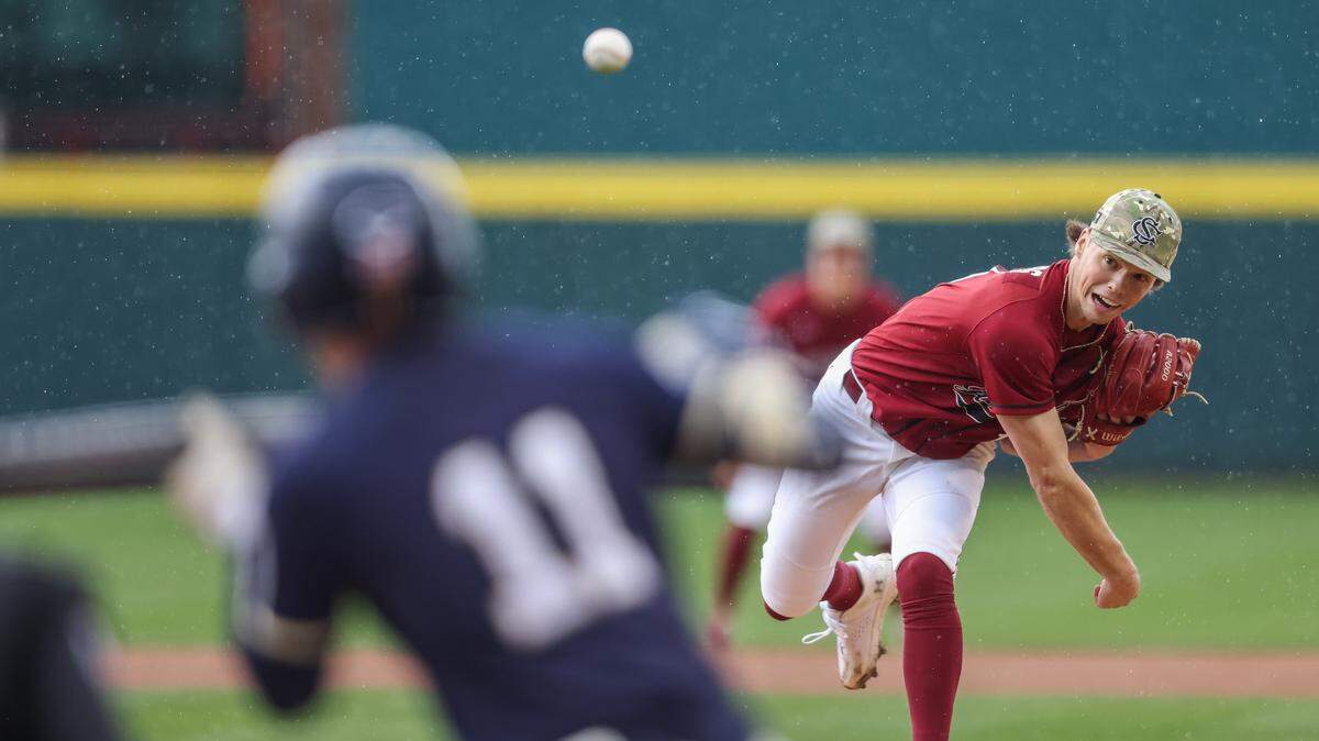 South Carolina pitcher Amp Phillips (13) pitches during South Carolina’s game against Navy at Founders Park in Columbia on Saturday, February 21, 2026.