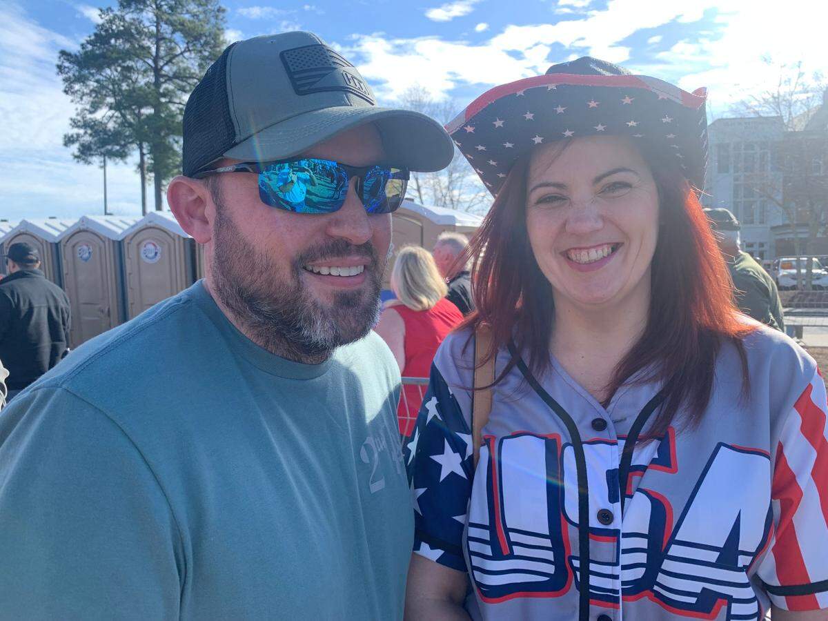 John and Tanya Ramp, both 39, of Myrtle Beach, are supporting former President Donald Trump in the 2024 presidential election. They attended Trump’s rally in Conway on Saturday, Feb. 10, 2024.