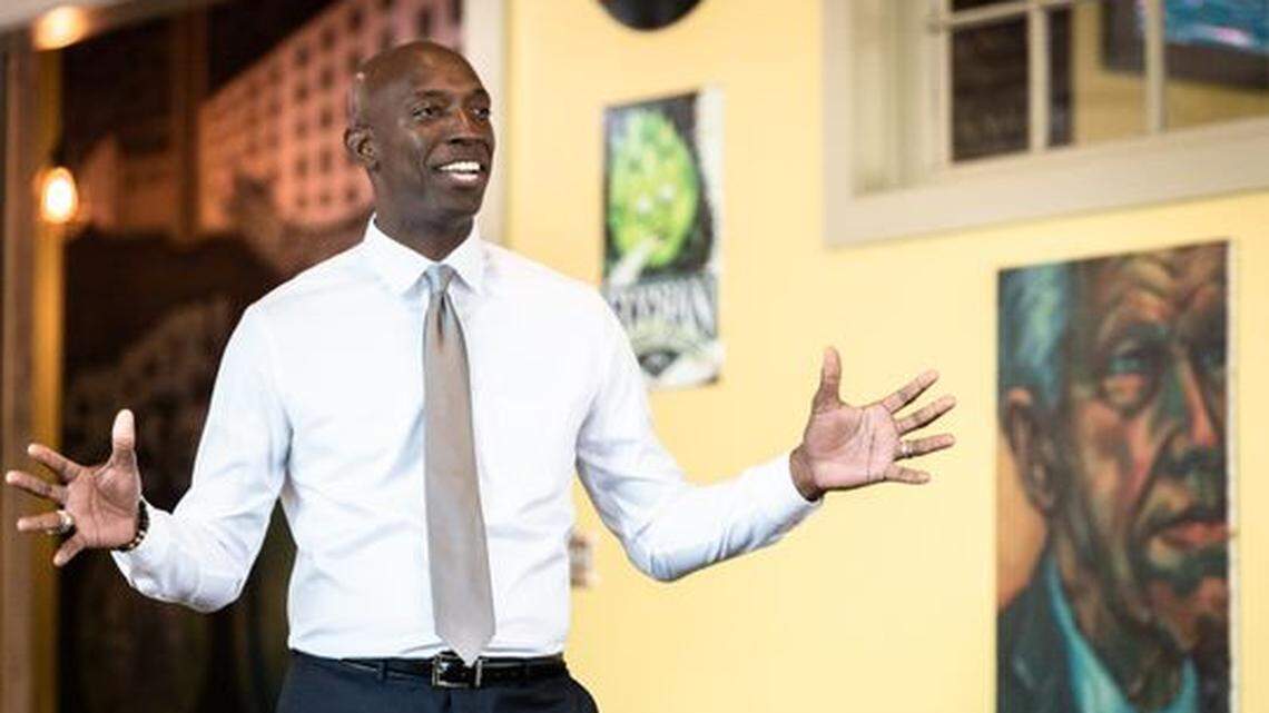 Wayne Messam, mayor of Miramar, Fla., and a 2020 Democratic presidential candidate, speaks at the Growler Haus in the Village of West Greenville, Apr. 8, 2019.