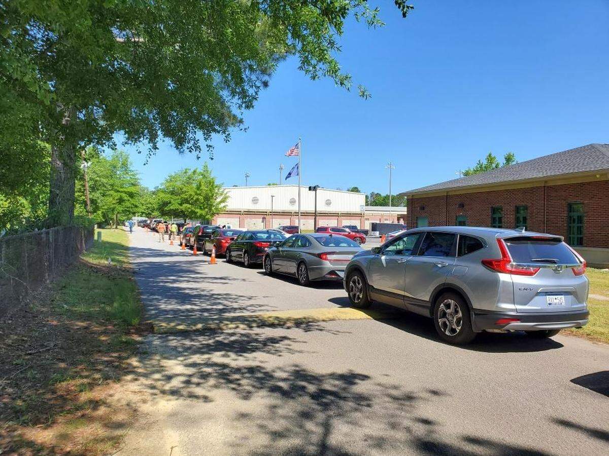People awaiting coronavirus tests lined up in Hopkins, SC on Wednesday.