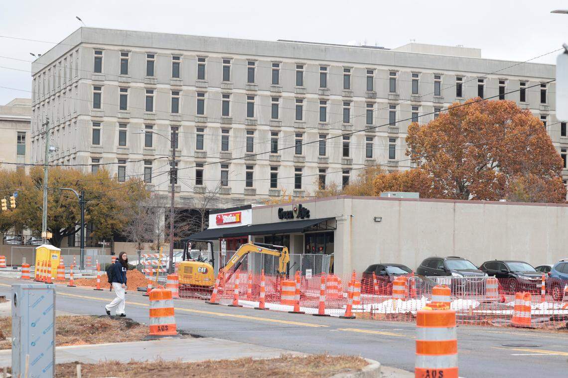 Construction continues on the new sidewalks along South Main Street on Tuesday, Dec. 10, 2024.