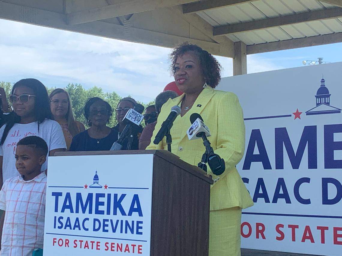 Former Columbia City Councilwoman Tameika Isaac Devine launched for campaign for state Senate District 19 on Tuesday, Sept. 5, 2023 at Meadowlake Park.