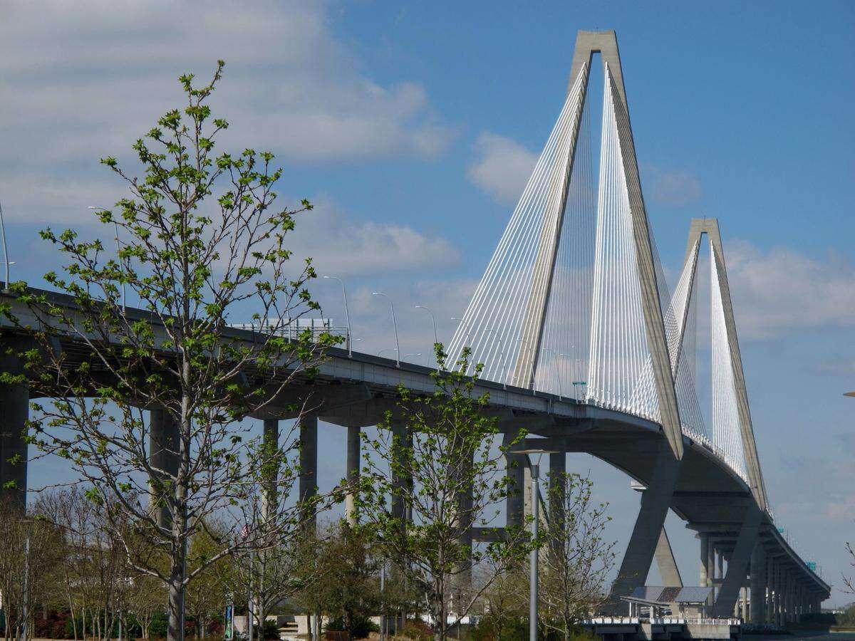 The Arthur Ravenel Bridge links Mount Pleasant and Charleston, South Carolina.