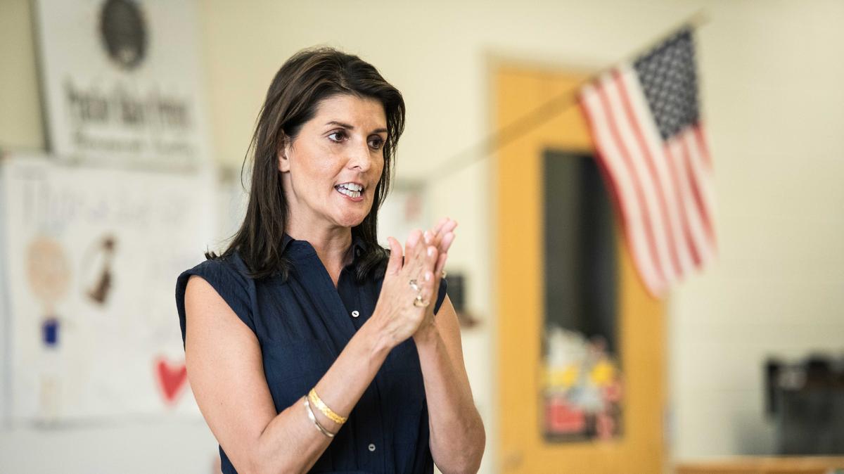 Former South Carolina governor, UN ambassador Nikki Haley talks to students at a homework center at Richard Carroll Elementary School Wednesday, April. 24, 2019, in Bamberg, S.C. The center was created with funding from Haley’s education non-profit, the Original Six Foundation.
