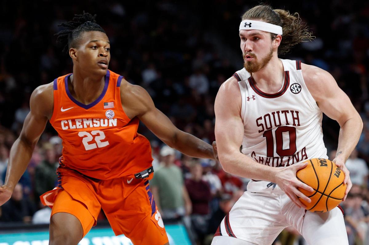 South Carolina Gamecocks forward Hayden Brown (10) plays Clemson at Colonial Life Arena on Friday, November 11, 2022.