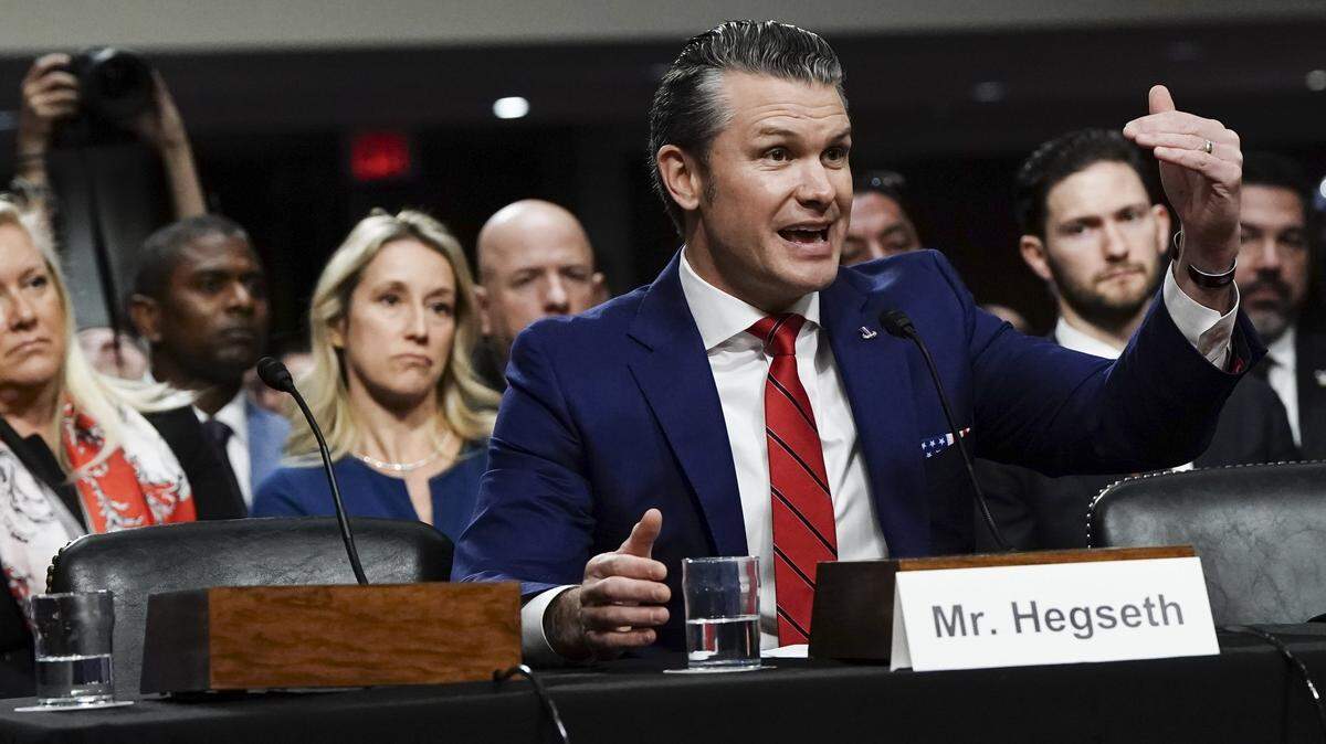 Pete Hegseth, President-elect Donald Trump’s pick to lead the Pentagon, speaks during his confirmation hearing before the Senate Armed Services Committee at the Capitol in Washington on Tuesday morning, Jan. 14, 2025. (Haiyun Jiang/The New York Times)