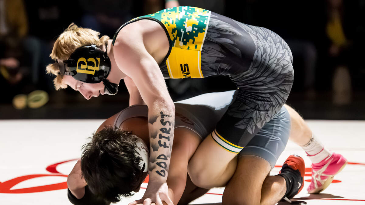 Ben Lippen’s Preston White wrestles during the SCISA State Wrestling Championship at Cardinal Newman on Feb. 4, 2026.
