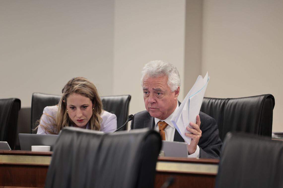 State Sen. Larry Grooms, R-Berkeley, questions Treasurer Curtis Loftis during a hearing on the $1.8 billion accounting error on Thursday, Feb. 27, 2025.