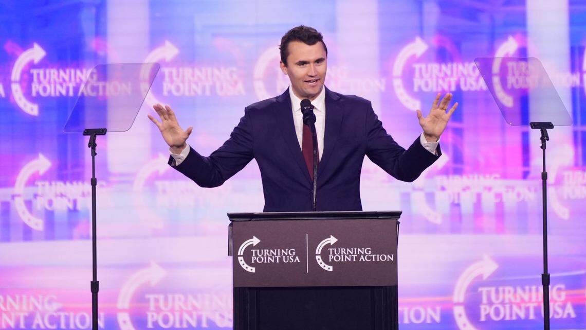 Charlie Kirk addresses a Turning Point USA event on Dec. 22, 2024, in Phoenix.