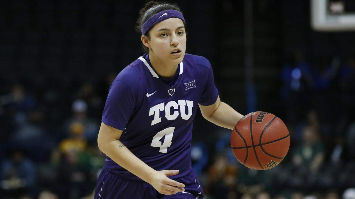TCU guard Amber Ramirez (4) in the second half of an NCAA college basketball game against Baylor in the semifinals of the women's Big 12 conference tournament in Oklahoma City, Sunday, March 4, 2018.