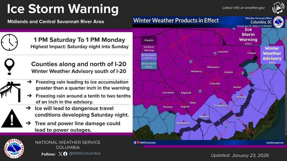 Weather update: Ice storm warning issued for Columbia area