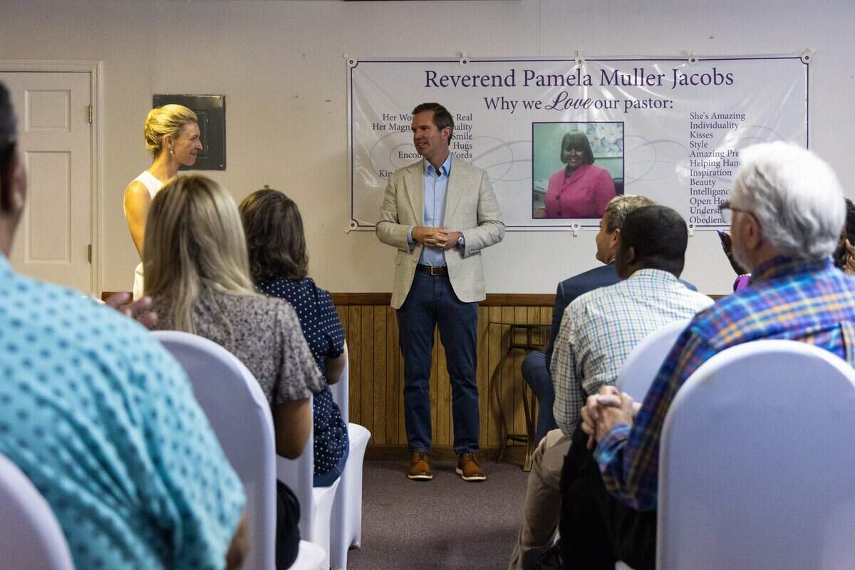 Kentucky Governor Andy Beshear speaks during a campaign event for Rep. Jermaine Johnson's bid for South Carolina Governor on Friday, October 2, 2026.