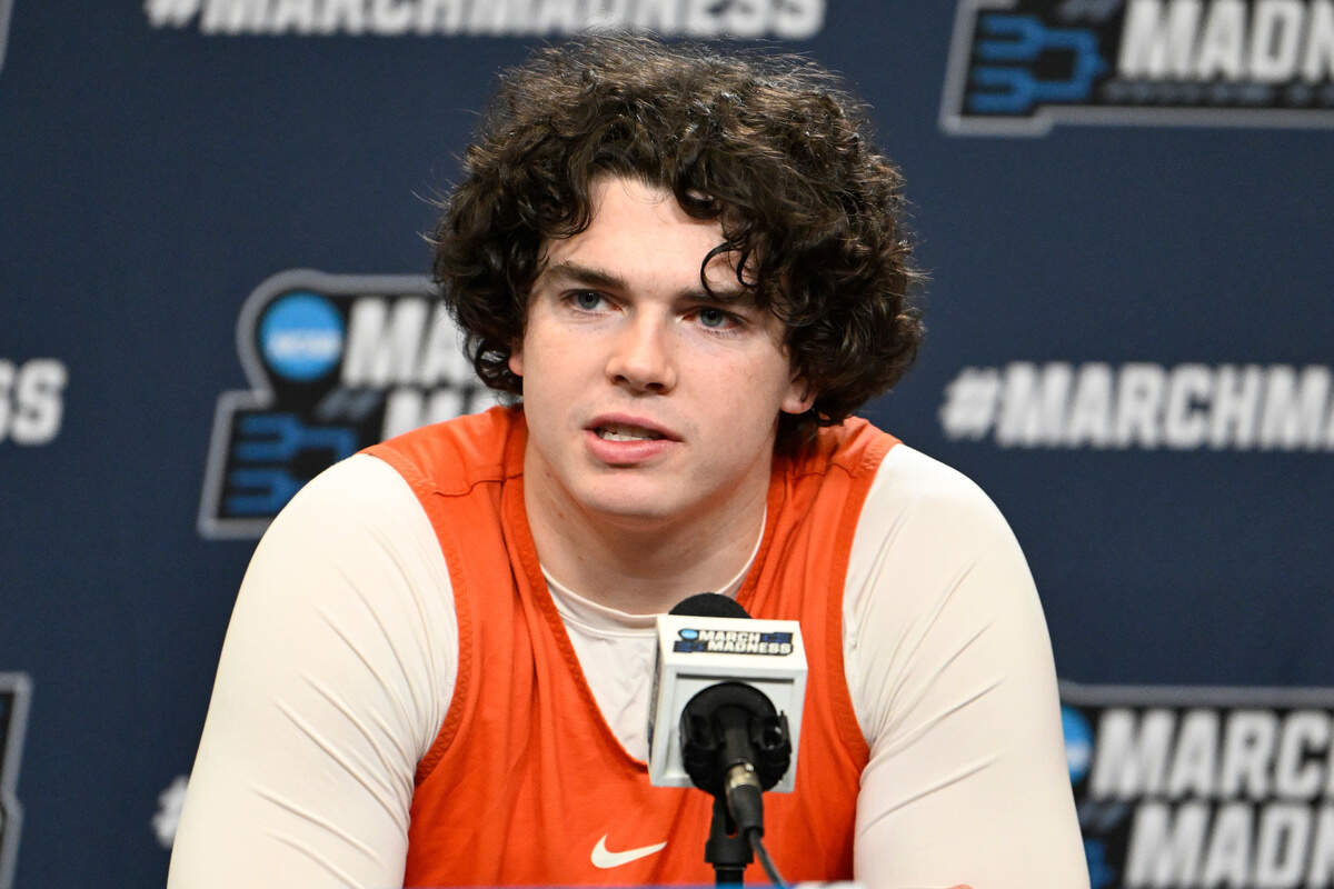 Mar 19, 2025; Providence, RI, USA; Clemson Tigers forward Ian Schieffelin (4) speaks to the media during a press conference at Amica Mutual Pavilion.