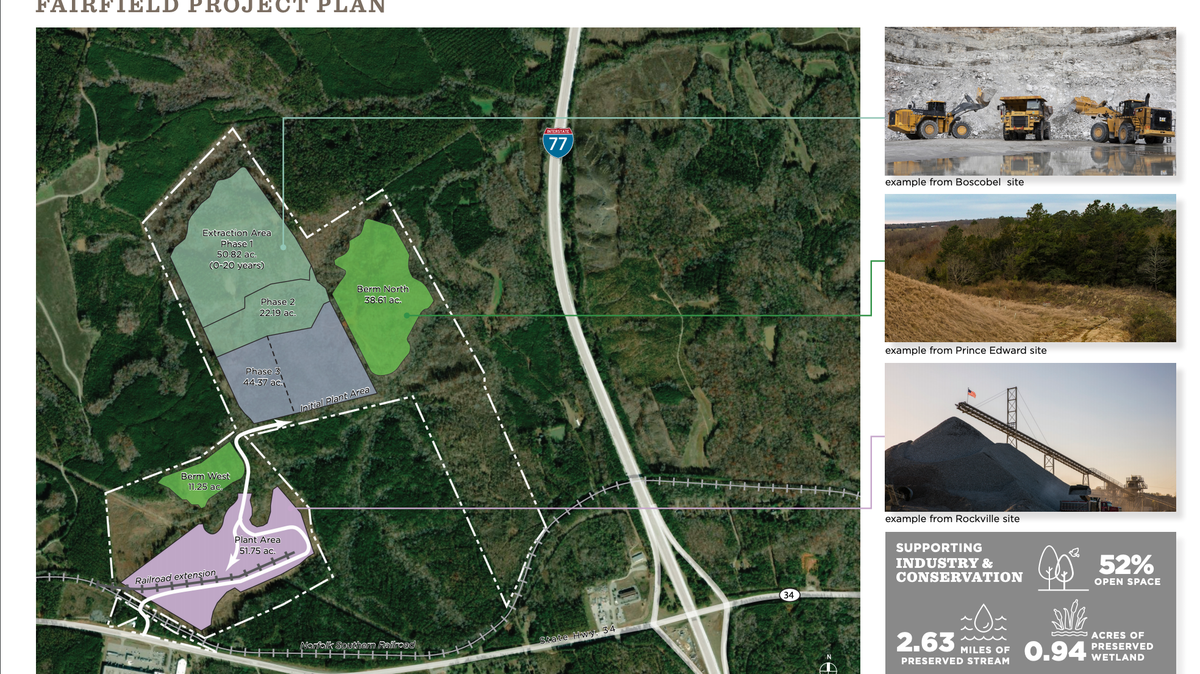 A map of the site where the Luck Stone Corporation wants to build a rock mine in Fairfield County, SC.
