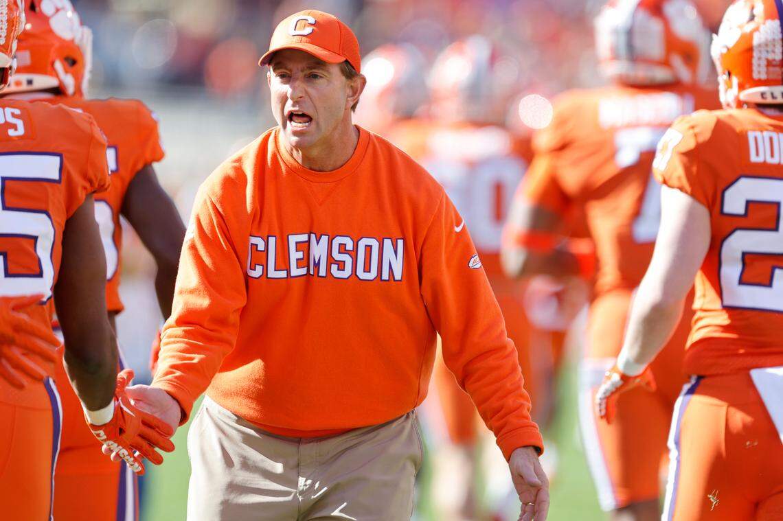 Clemson Tigers head coach Dabo Swinney before his team plays South Carolina on Saturday, November 26, 2022.