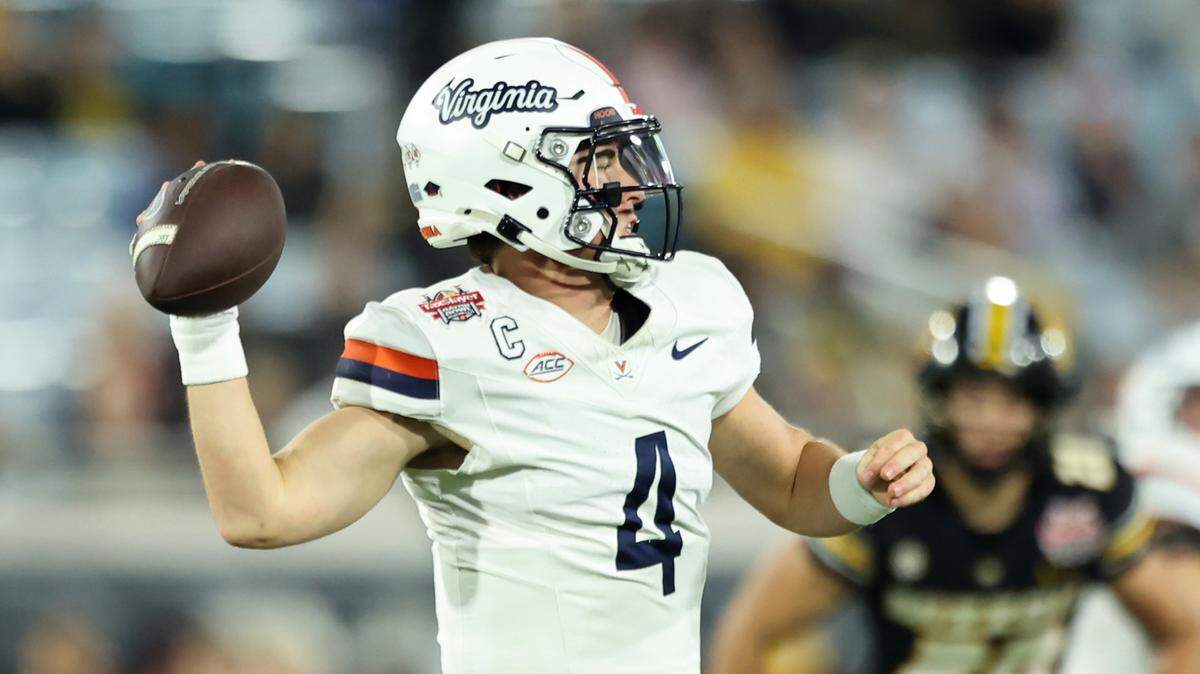 Veteran quarterback Chandler Morris (4) led Virginia to an 11-win season in 2025 and has deep ties to Clemson football and Dabo Swinney.