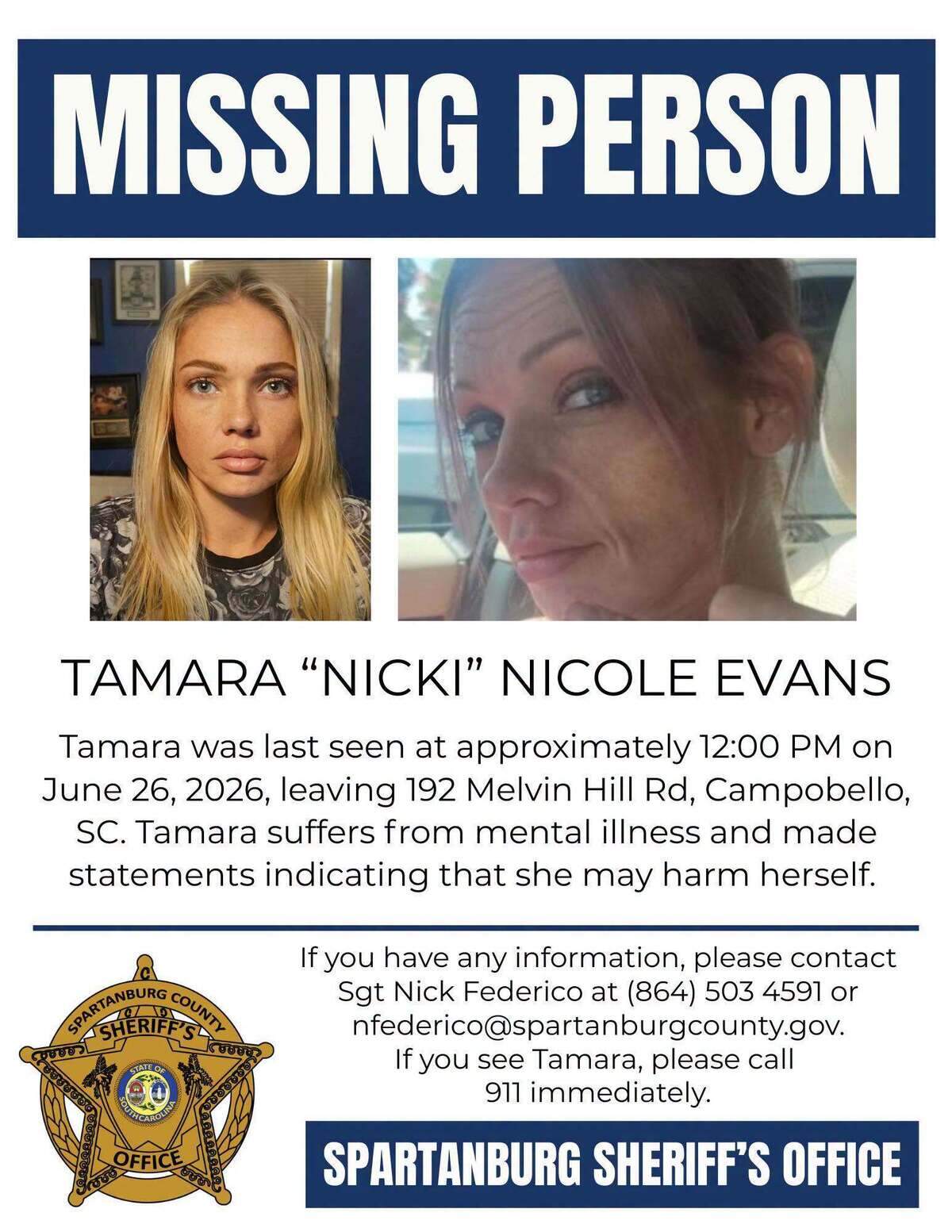 Tamara “Nicki” Nicole Evans was reported missing.