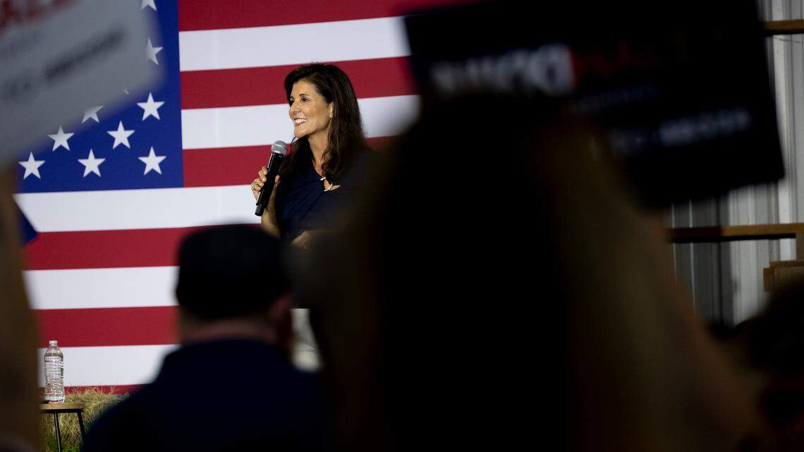 Nikki Haley speaks to home-town supporters during a campaign rally at The Grove in Lexington County on Thursday, April 06, 2023.