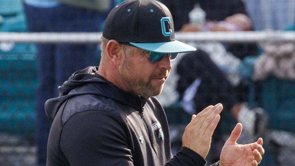 Coastal Carolina University’s head baseball coach Kevin Schnall at the CCU vs. The Citadel game on May 13, 2026. Schnall succeeded Gary Gilmore in 2024. In his debut 2025 season, Schnall led the team to 56 wins, the Sun Belt Conference title, and a College World Series appearance. 