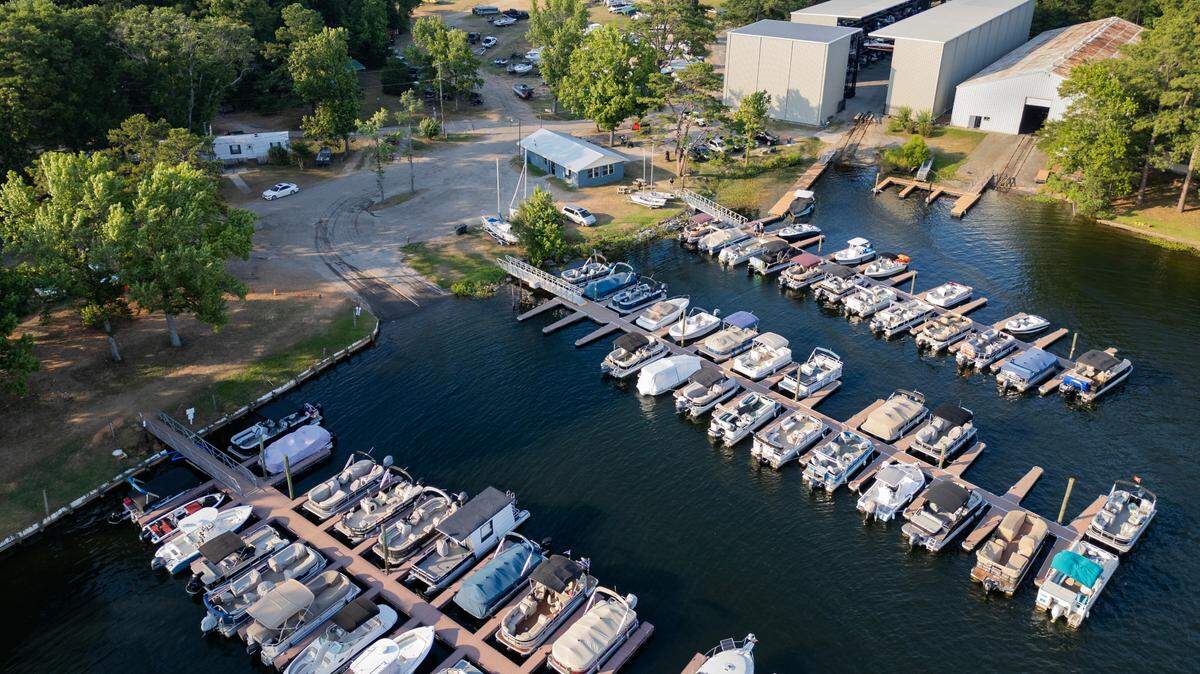 Jakes Landing, a dock and boat launch on Lake Murray, from the air on Wednesday, June 26, 2024. 