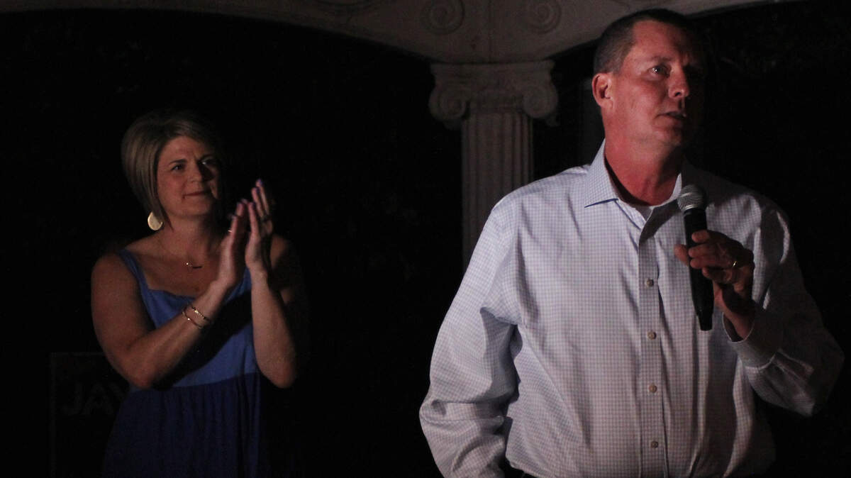 Lexington County Sheriff Jay Koon gives a speech claiming victory in the primary that will likely decide who serves as the area’s top cop for the next four years.