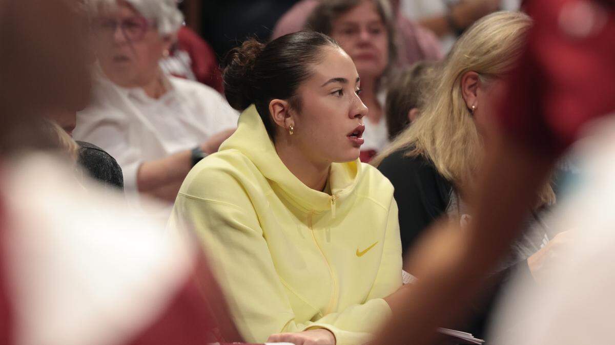 French women’s basketball recruit Alicia Tournebize at a South Carolina WBB game versus Queens at Colonial Life Arena on Nov. 23, 2025.