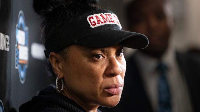 University of South Carolina Head Coach Dawn Staley talks with the media during a press conference in advance of the Elite Eight game against Oregon State in the NCAA Tournament on Saturday, March 30, 2024.