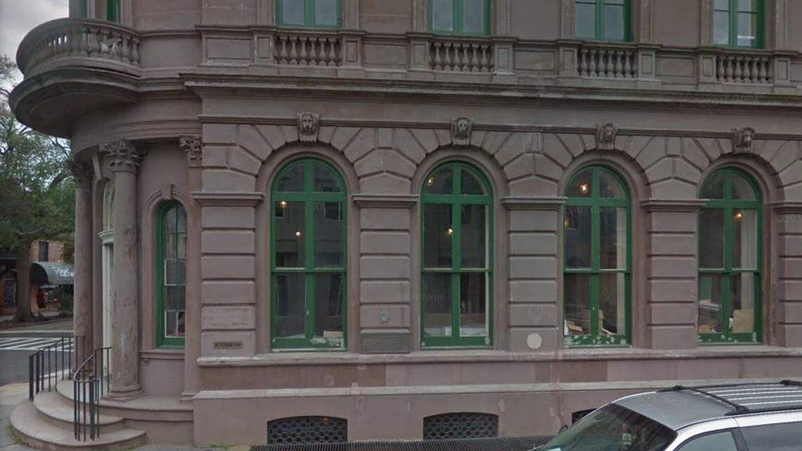 This screenshot shows the exterior of Charleston restaurant One Broad.