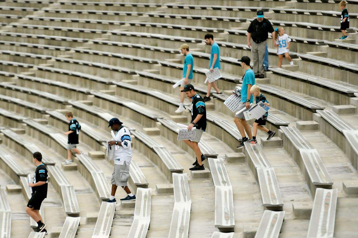 Carolina Panther Fans file into Memorial Stadium at Clemson University during the Panthers Fan Fest in Clemson, S.C., on Thursday, Aug. 1, 2024.