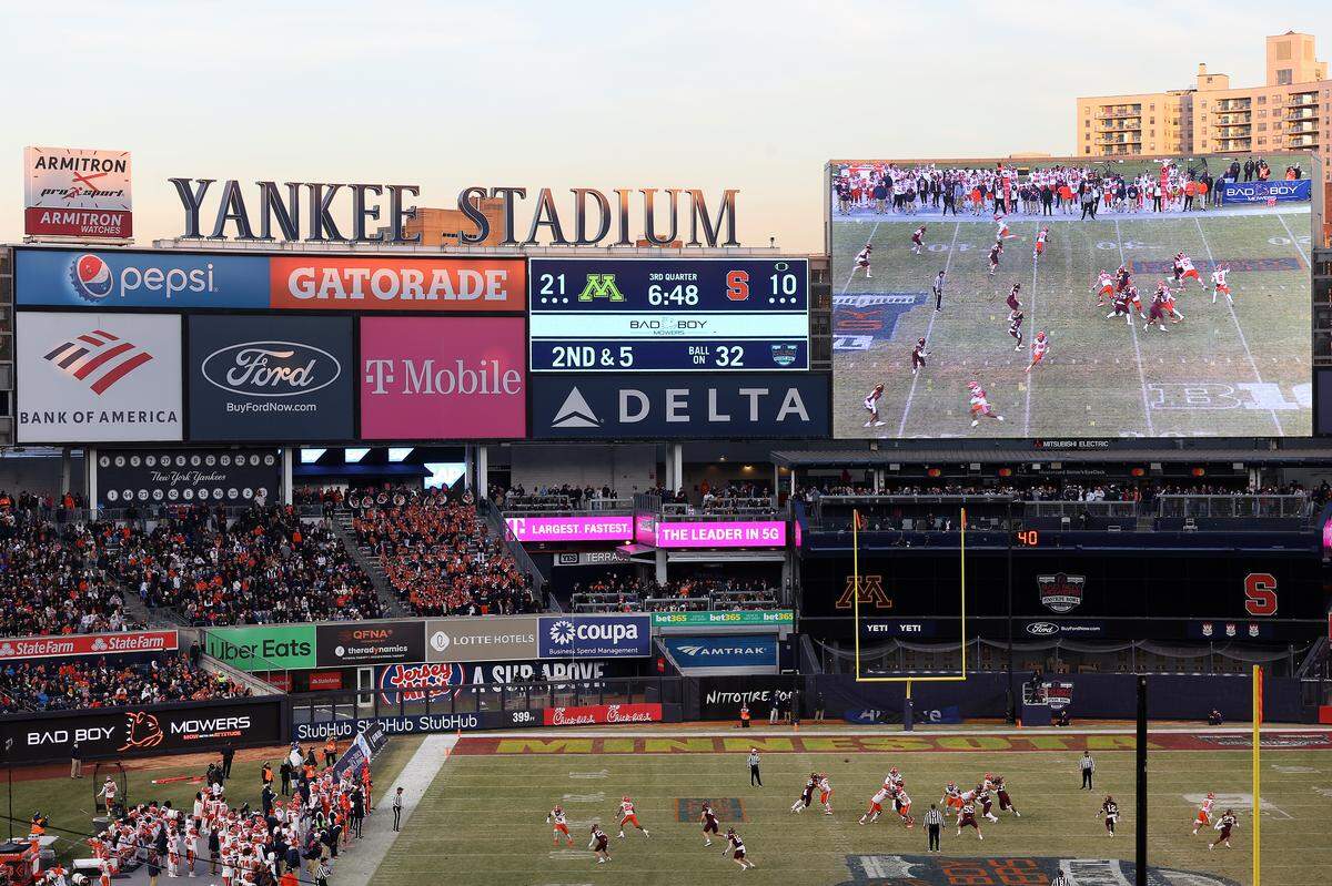 A general view during the Bad Boy Mowers Pinstripe Bowl between the Syracuse Orange and the Minnesota Golden Gophers at Yankee Stadium on Dec. 29, 2022.