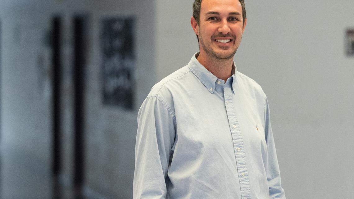 2026 South Carolina teacher of the year Corey Bedenbaugh, an eighth grade social studies teacher at Batesburg-Leesville Middle School, at his school on Thursday, May 15, 2025.