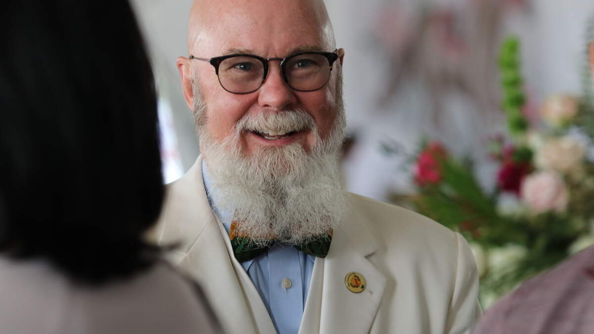 Tom Mullikin greets guest at his private party under the sportsman’s tent at the Carolina Cup on April 1, 2023. He is a former hazardous waste industry lobbyist who has in recent years become a trusted conservation advisor to Gov. Henry McMaster.